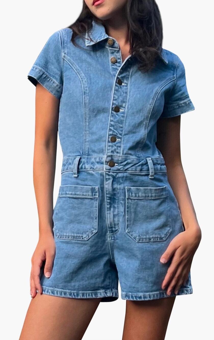 ROLLA’S Sailor Short Sleeve Denim Romper Festival in Lilly Blue size XL. NWOT